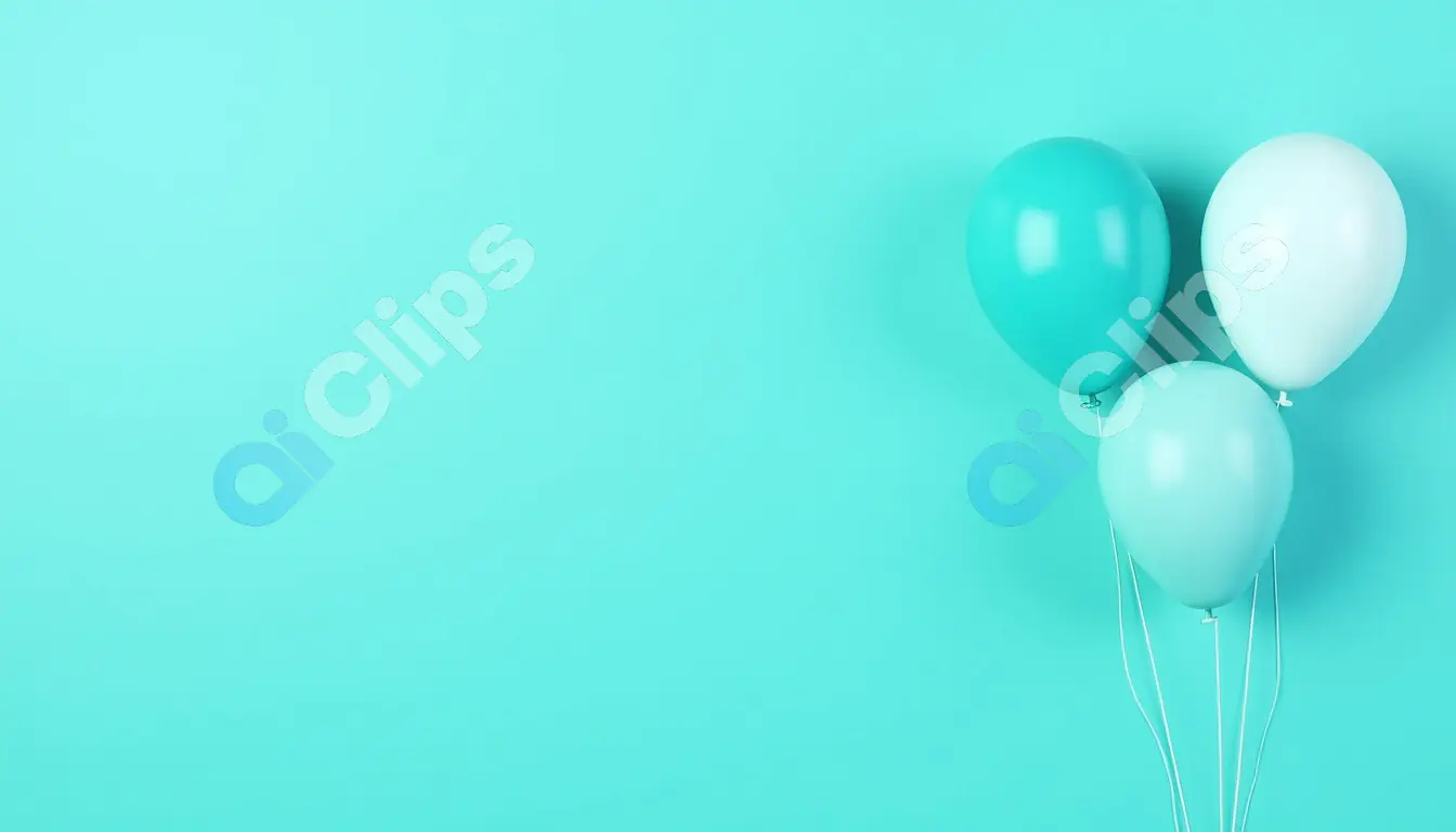Trio of Blue and White Balloons on Aqua Background