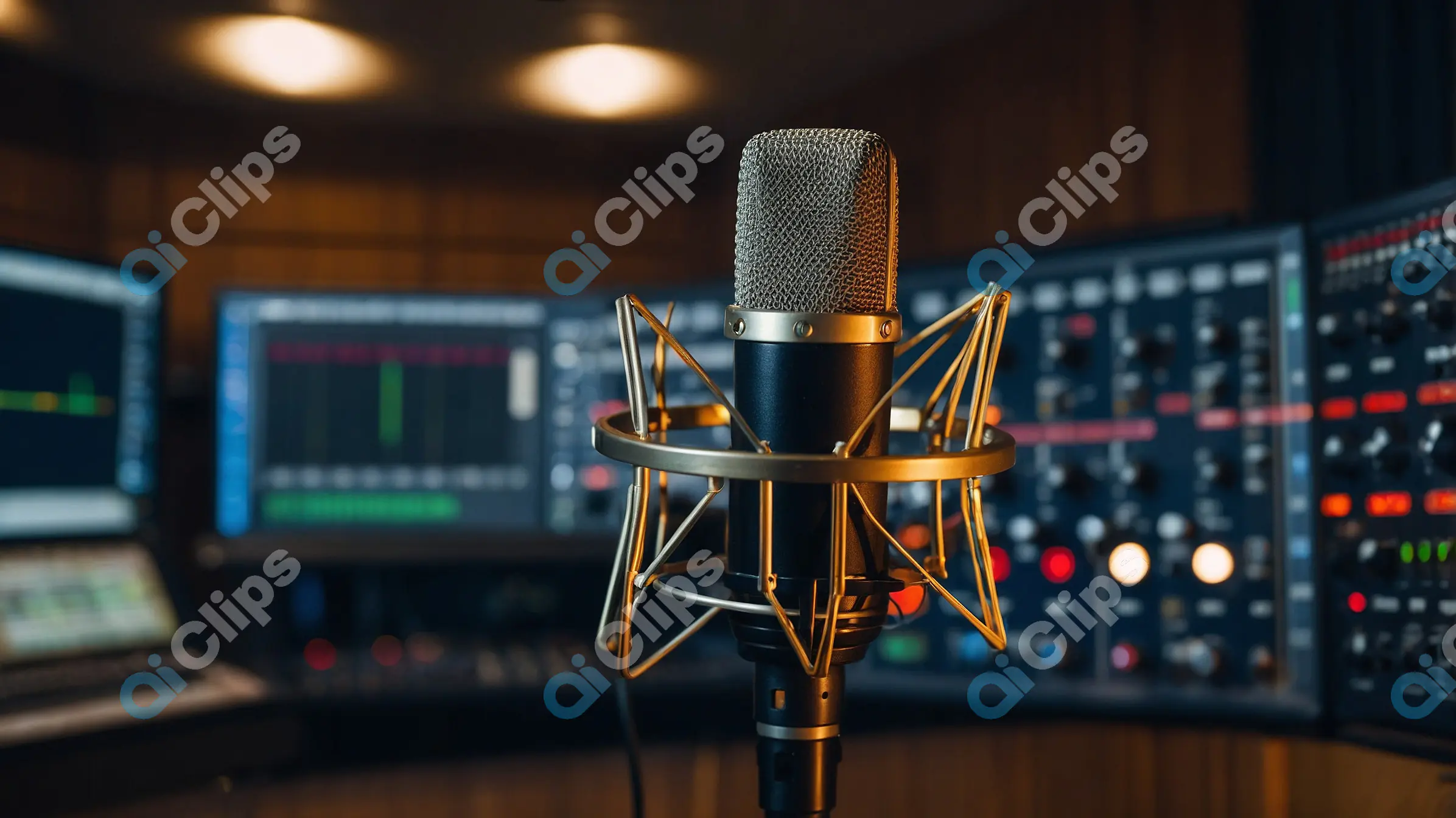 Studio Microphone with Audio Mixing Equipment