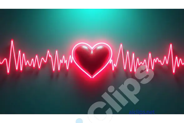 Neon Heartbeat with Glowing Heart on Dark Background