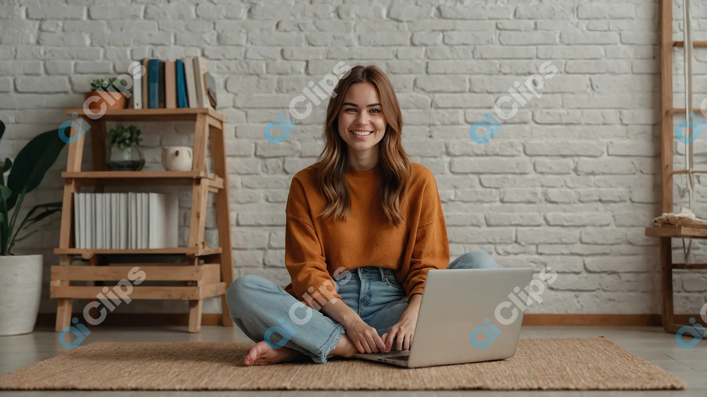 Young Woman Working on Laptop in Cozy Home Environment