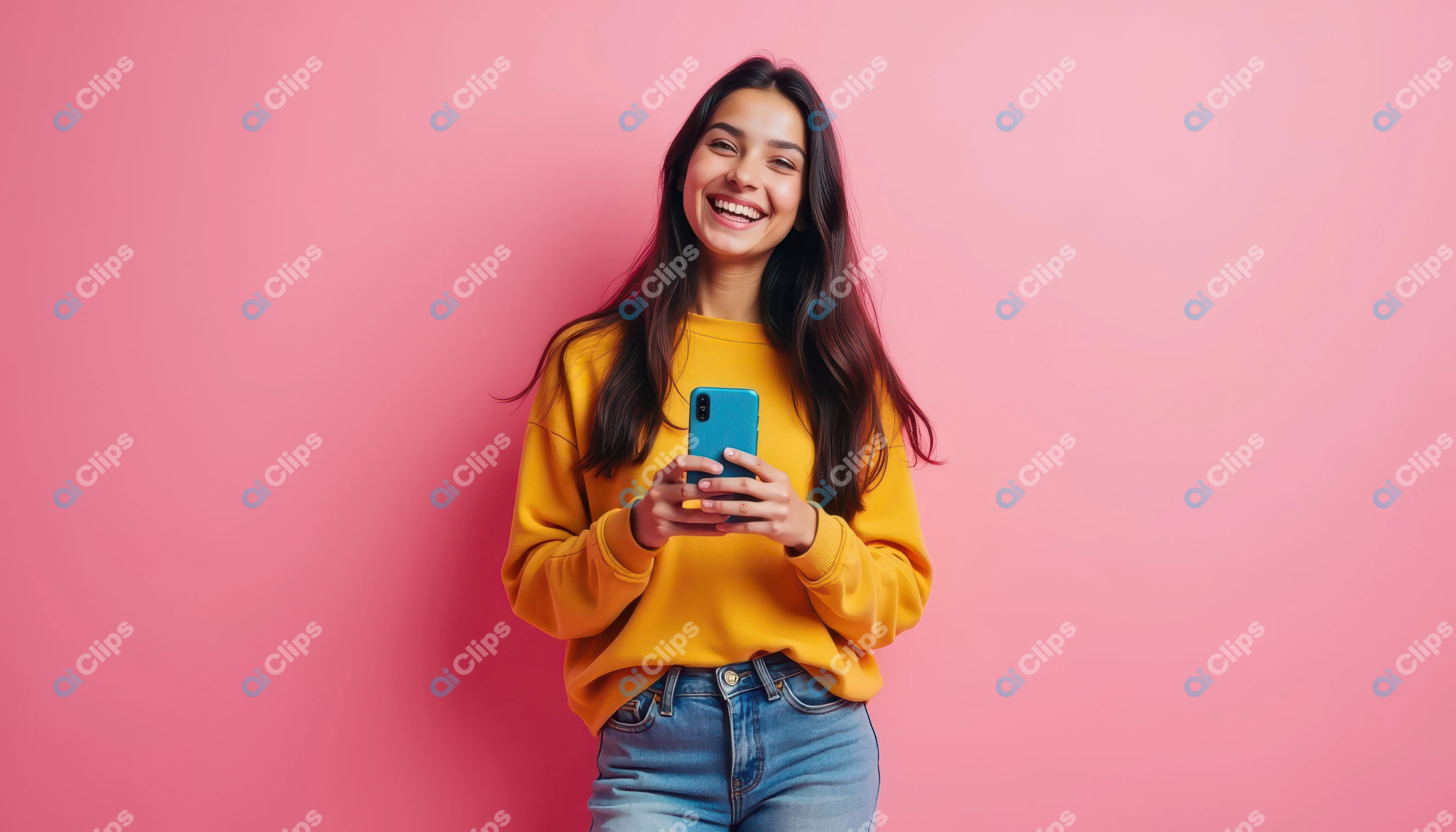 Smiling Young Woman with Smartphone - Casual Lifestyle Portrait