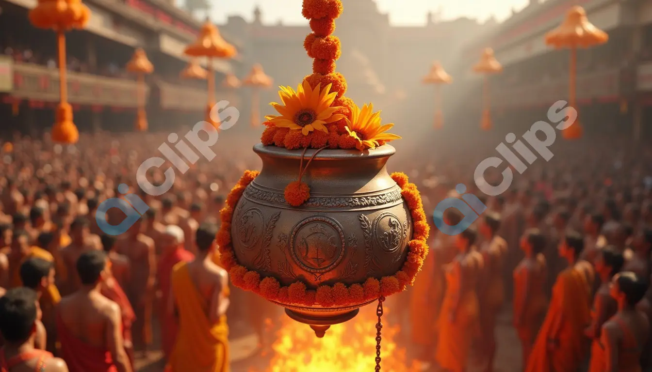Hindu Ritual Kalash with Marigold Garland - Grand Indian Festival
