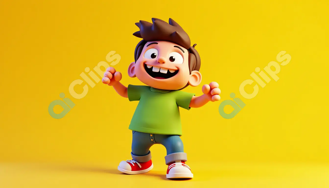 "Cheerful 3D Cartoon Boy Character"