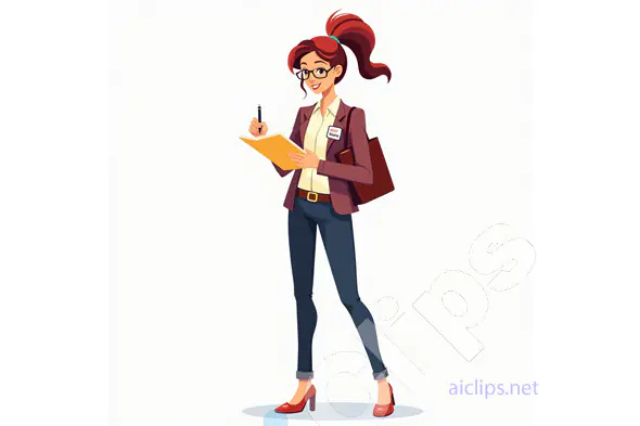 Confident Businesswoman Illustration - Redhead Professional Taking Notes