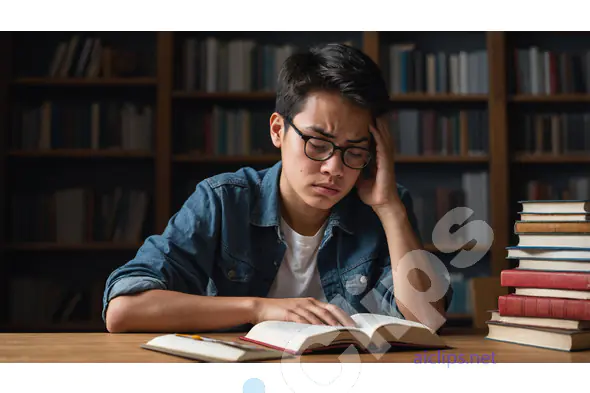 Stressed Student Studying in Library