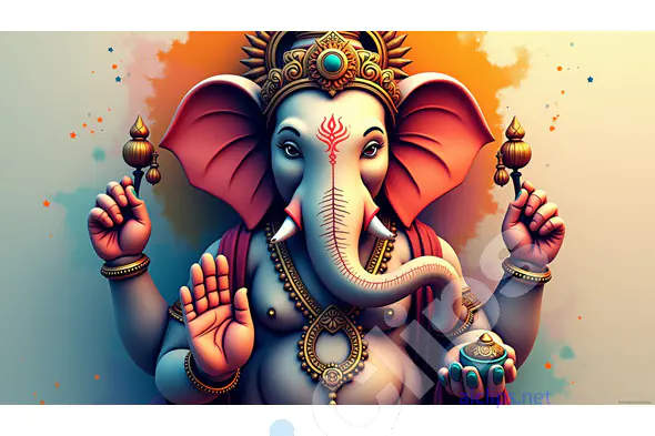 Artistic Lord Ganesha with Ornate Details and Colorful Backdrop