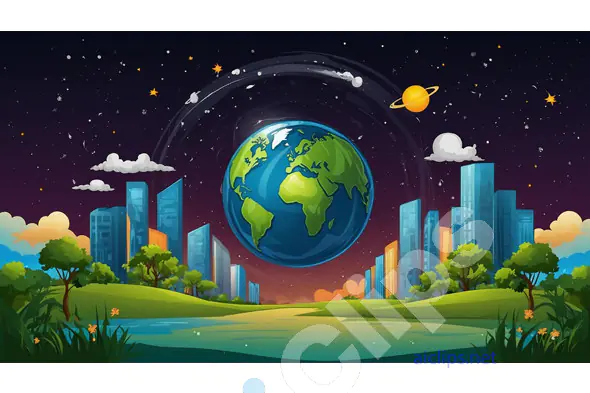 Cartoon Earth in a Futuristic Cityscape