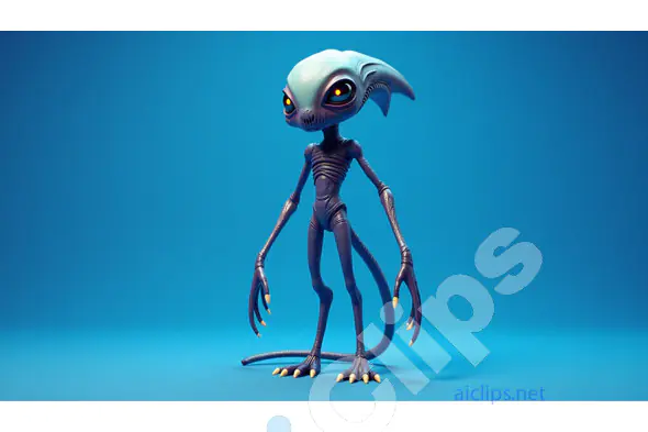 "3D Alien Character with Glowing Eyes"