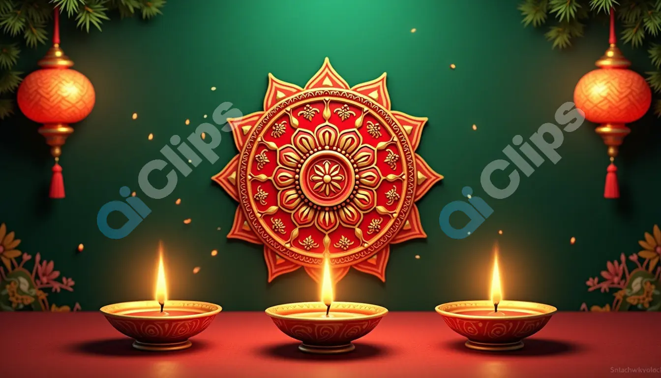 Elegant Diwali Diya Decoration - Festive Lights and Rangoli
