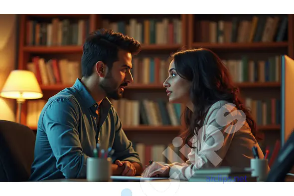 Intense Discussion Between Couple in Cozy Study
