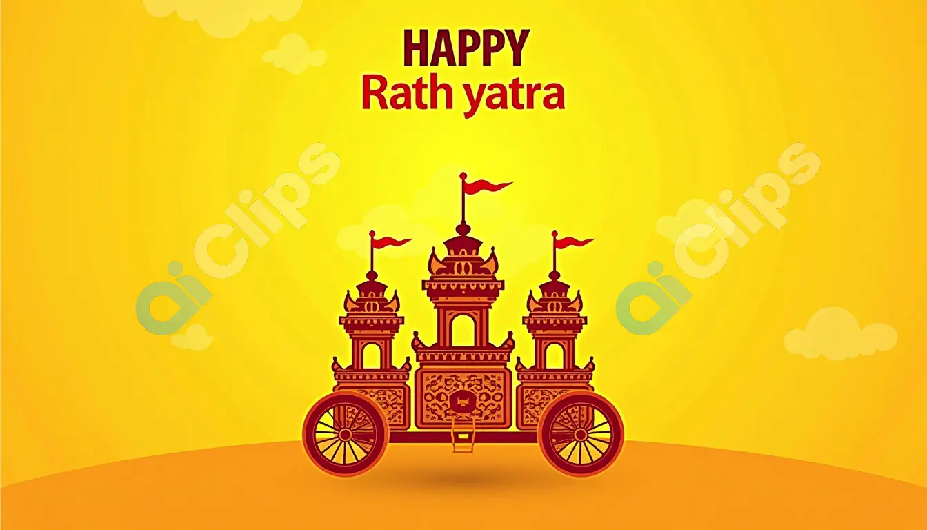 Happy Rath Yatra Festival Illustration - Traditional Chariot on Yellow Background