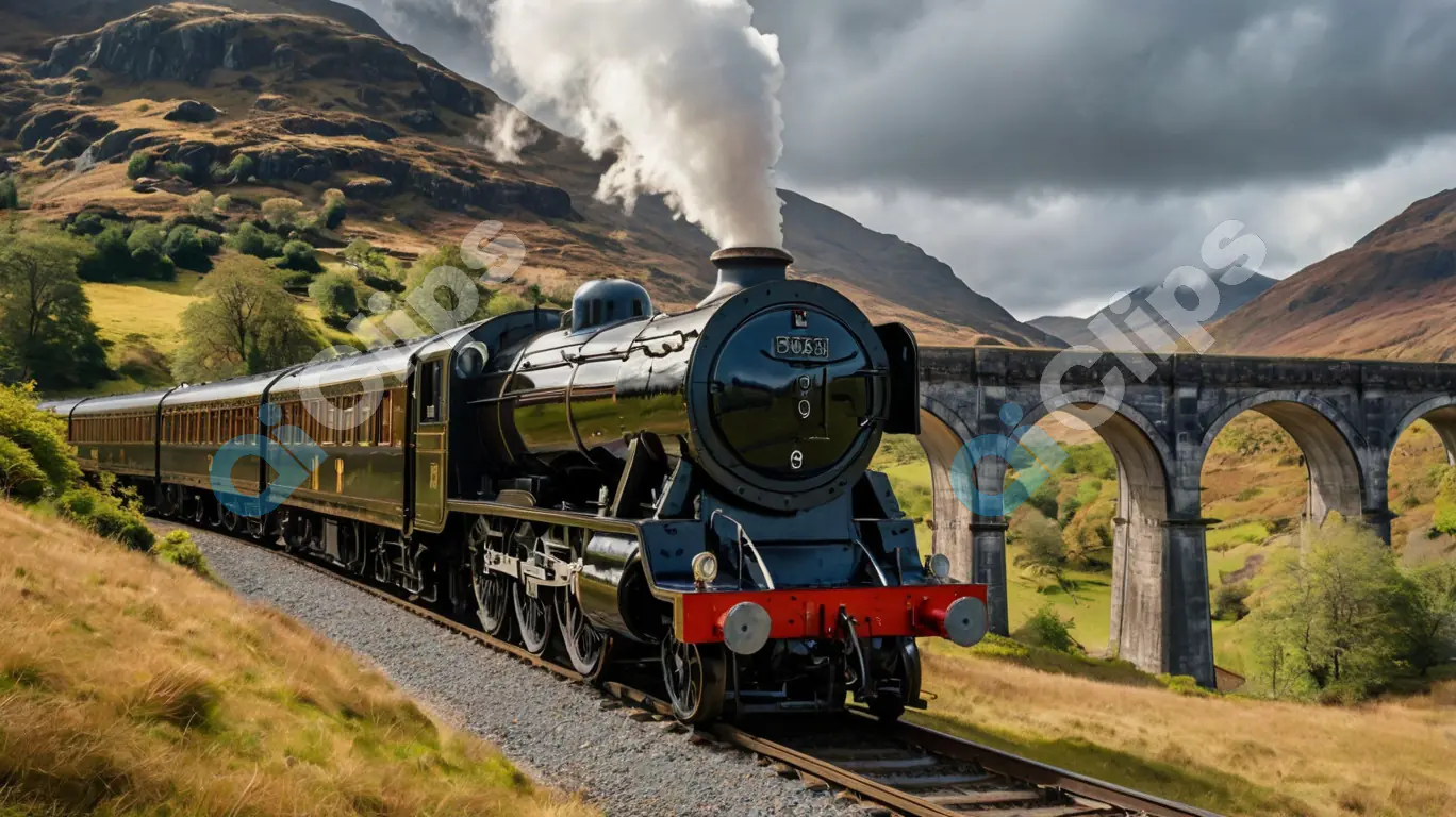 Vintage Steam Train in Scottish Highlands