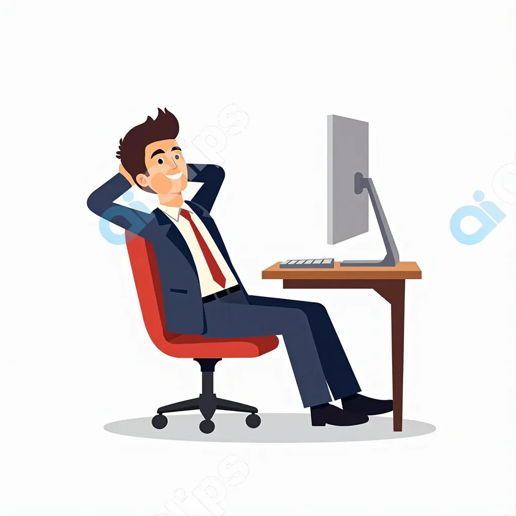Satisfied Businessman Relaxing at Desk Vector Illustration