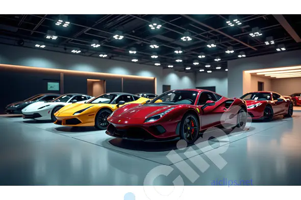 Luxury Sports Cars in Modern Showroom