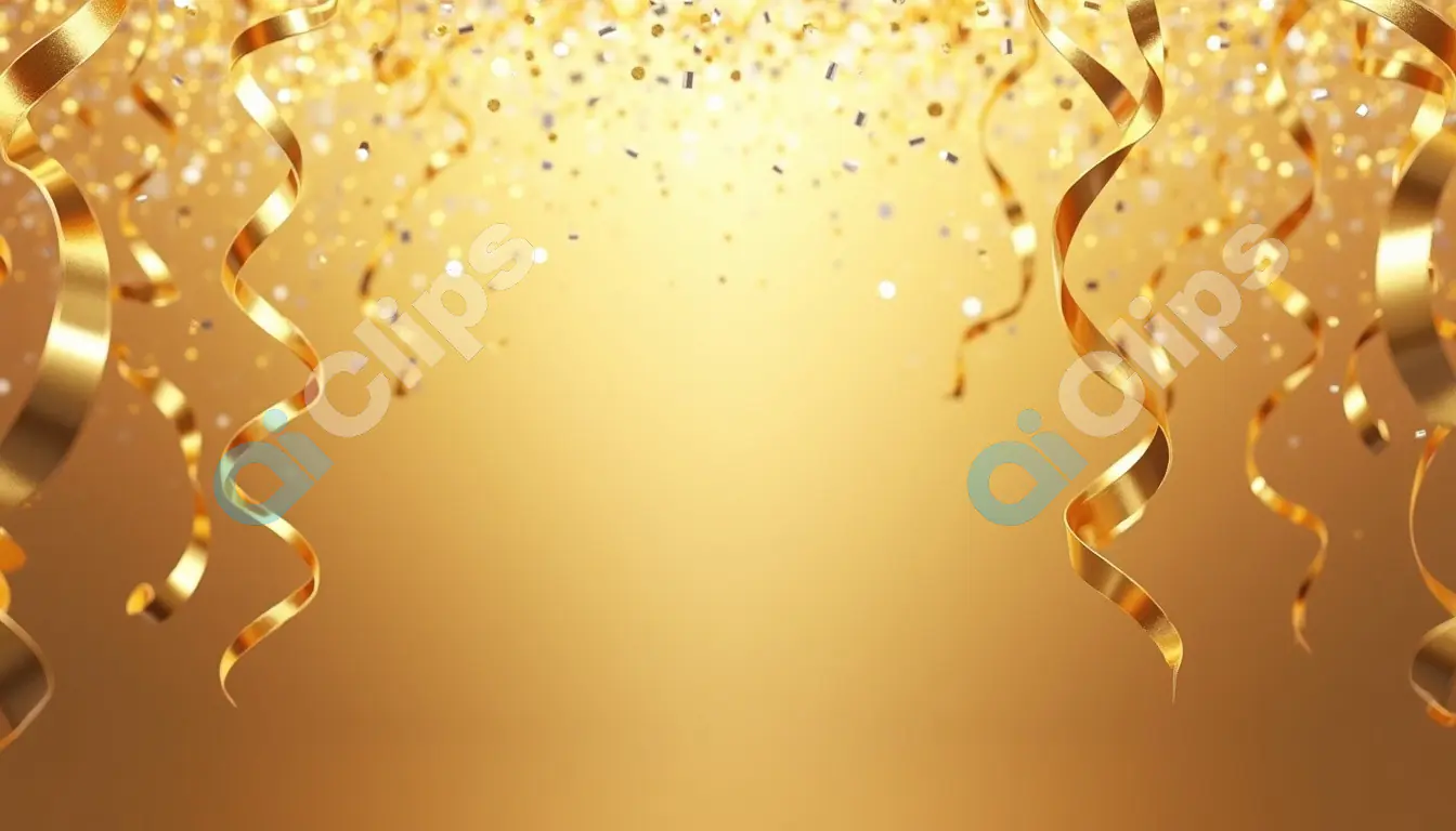 Golden Confetti and Streamers Celebration Background