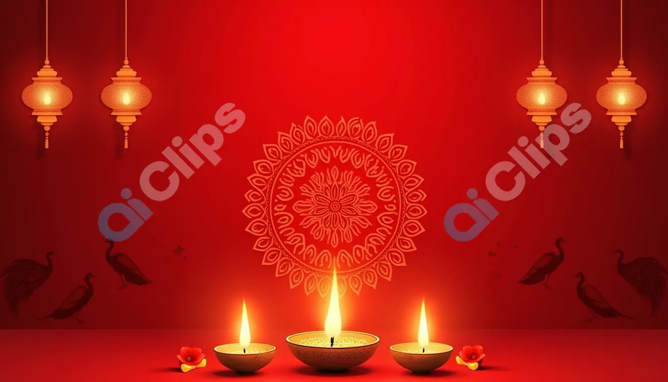 Diwali Rangoli with Hanging Lanterns and Diyas