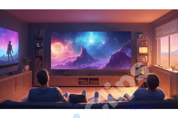 Cosmic Movie Night - Futuristic Home Theater with Giant Screen