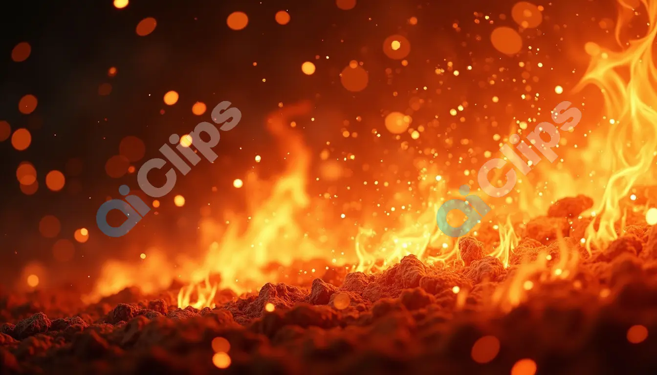 Blazing Fire and Glowing Embers in a Fiery Landscape