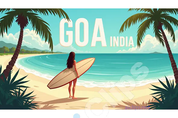 Goa India Beach Poster with Surfer Girl