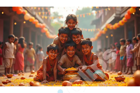 Indian Children Celebrating Festival with Joyful Smiles