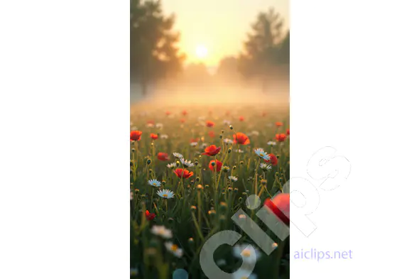 Sunrise Over a Meadow of Wildflowers