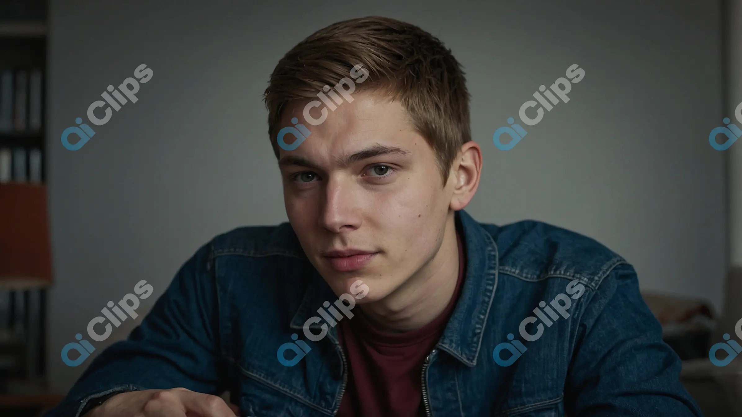 Thoughtful Young Man in Denim Jacket