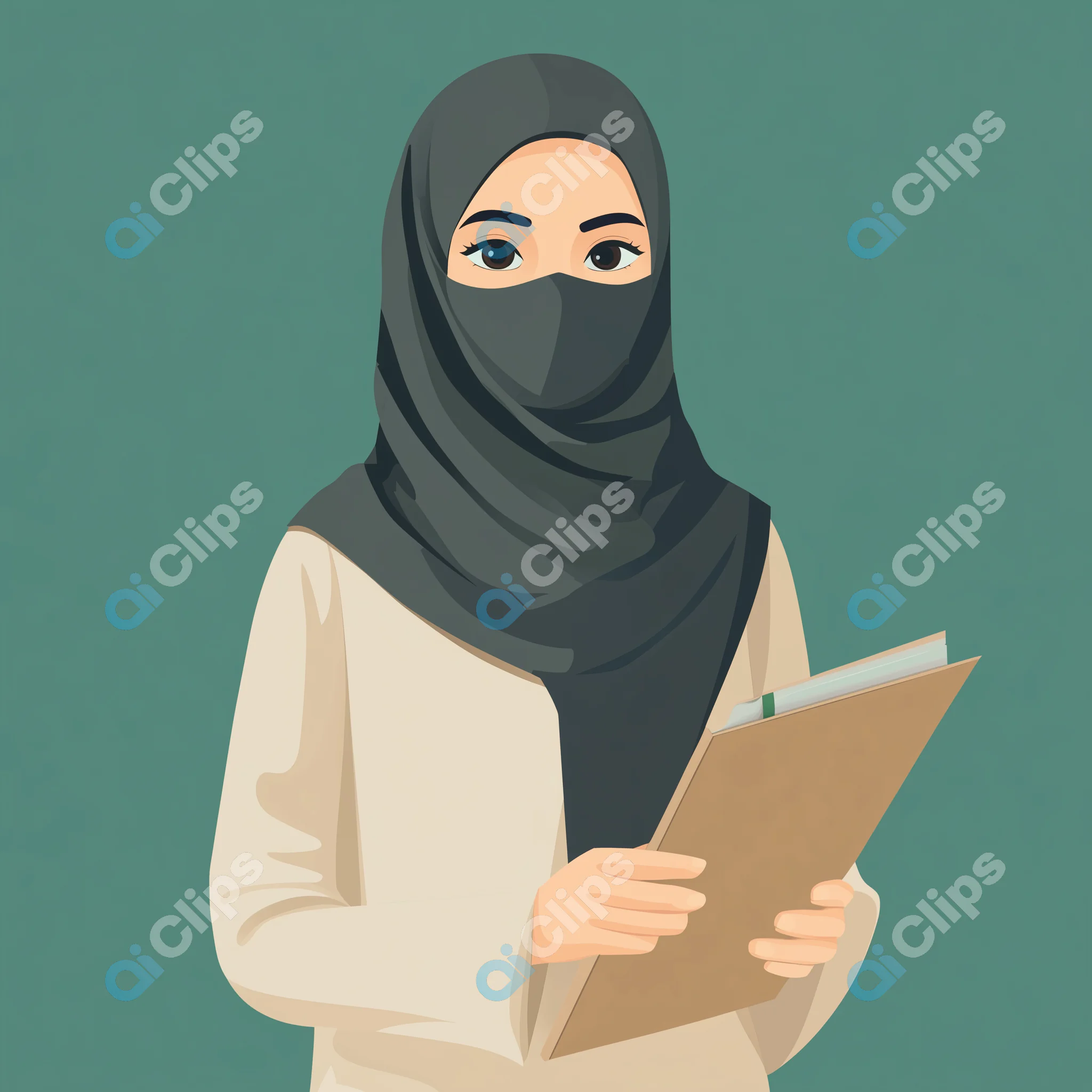 Woman in Niqab Holding a Folder