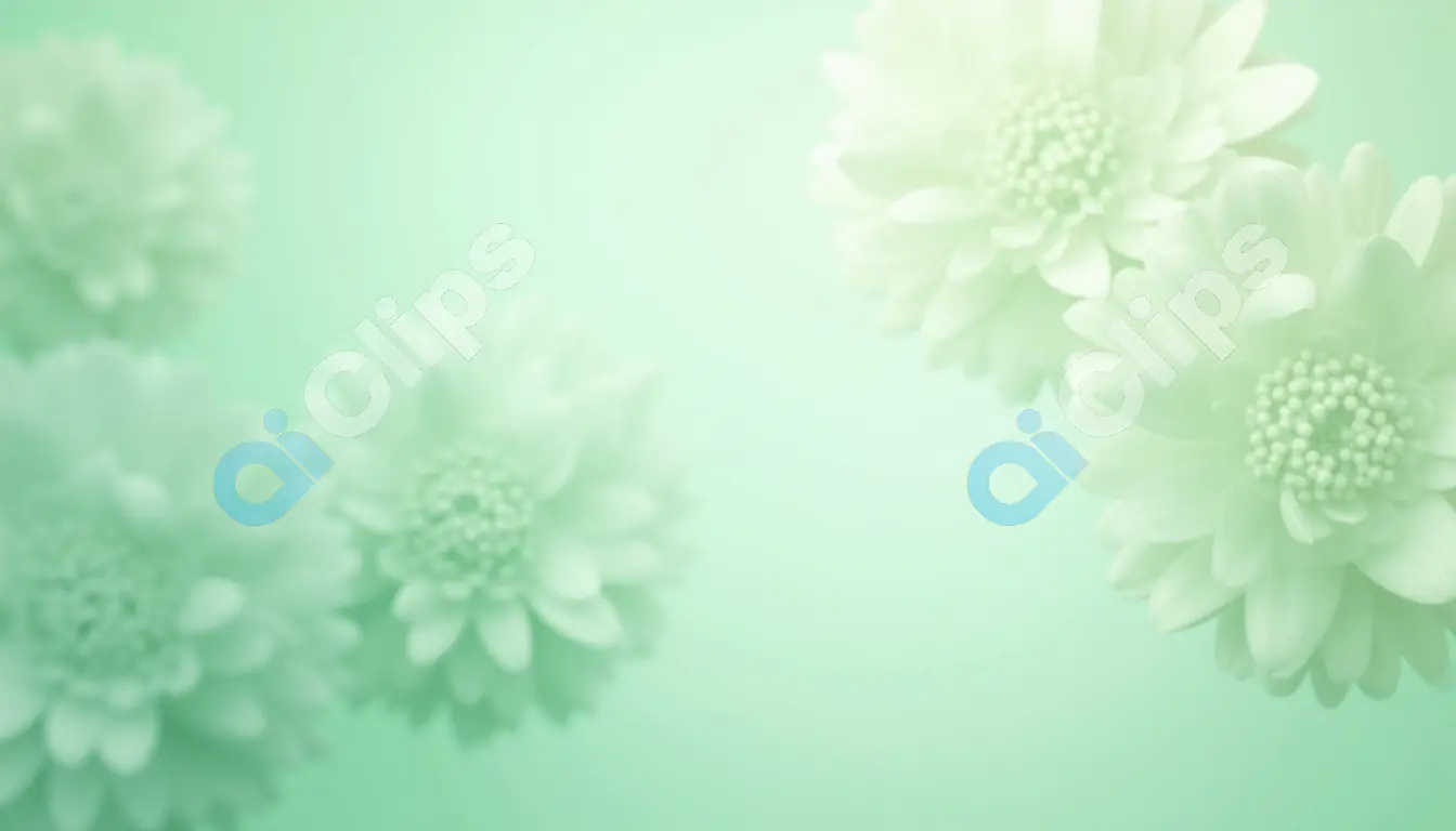 Mint Green Background with Soft Chrysanthemum Flowers