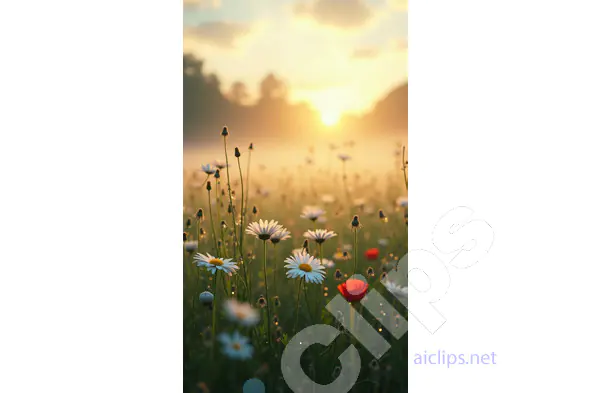 Morning Sunlight Over a Field of Wildflowers