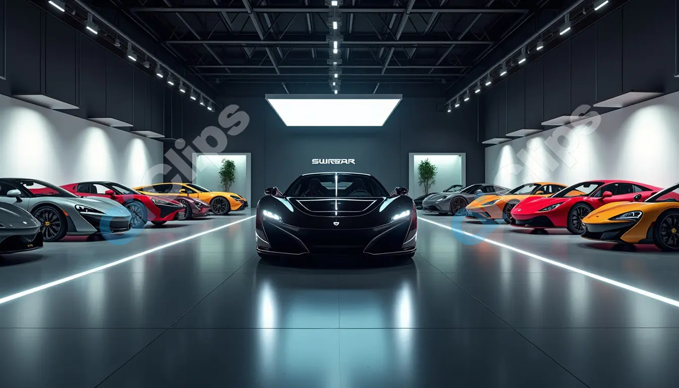 Elite Supercars in Modern Showroom