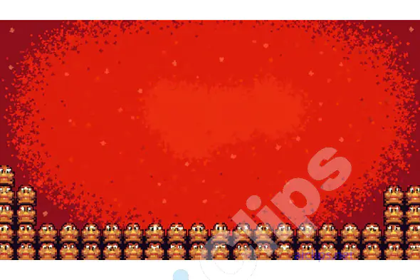 Retro Pixel Art Red Background with Character Sprites