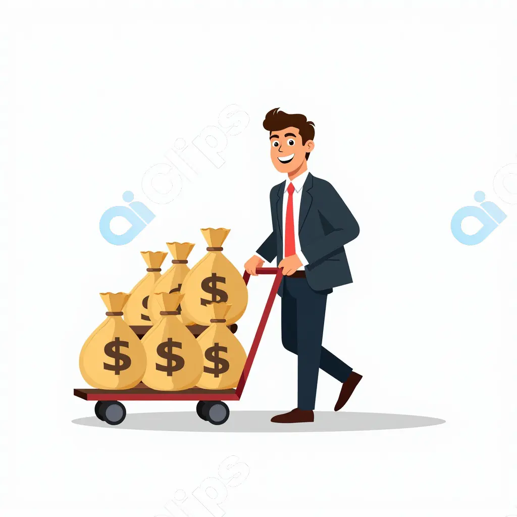 Successful Businessman with Money Bags Illustration
