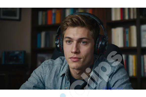 Focused Gamer in Headset at Home Desk