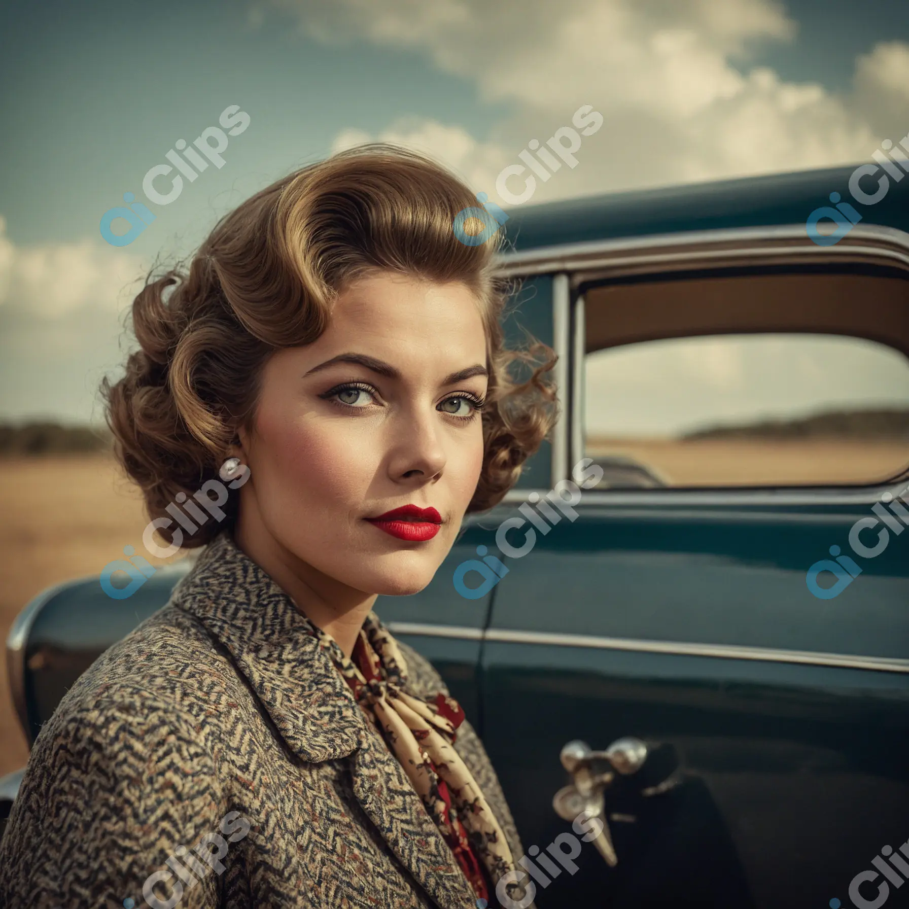 Retro Woman with Classic Car
