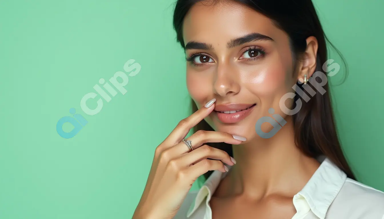 Elegant Close-Up Portrait of Woman with Diamond Ring - Beauty and Style
