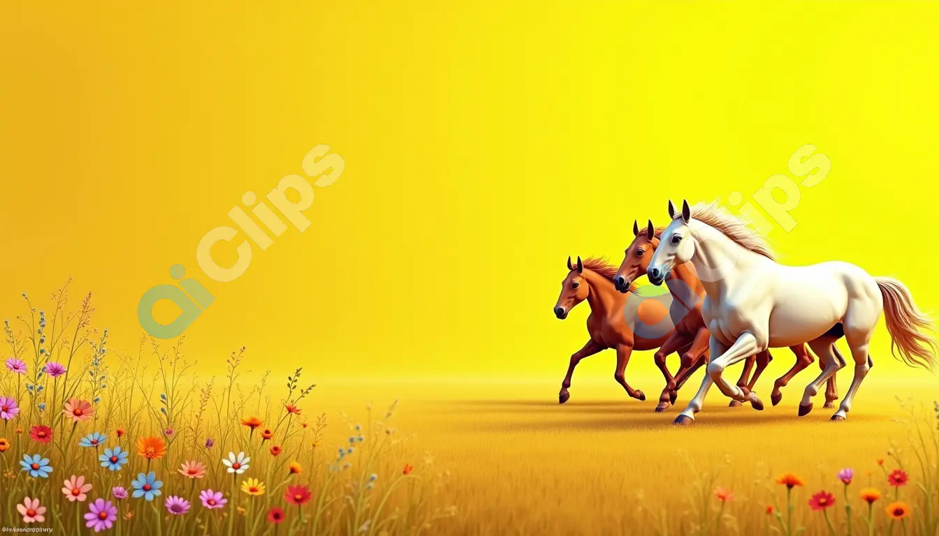 Horses Galloping Through a Vibrant Yellow Meadow