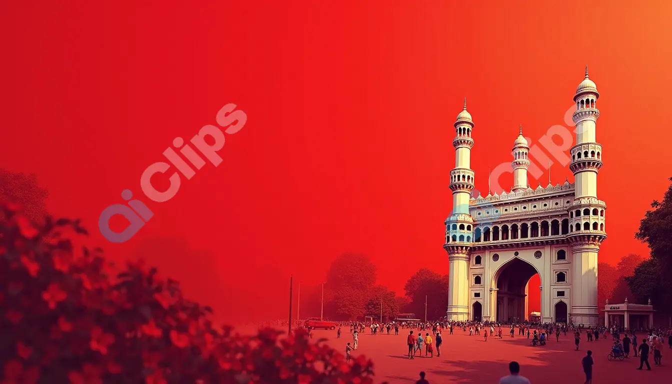 Iconic Charminar Against a Vibrant Red Backdrop
