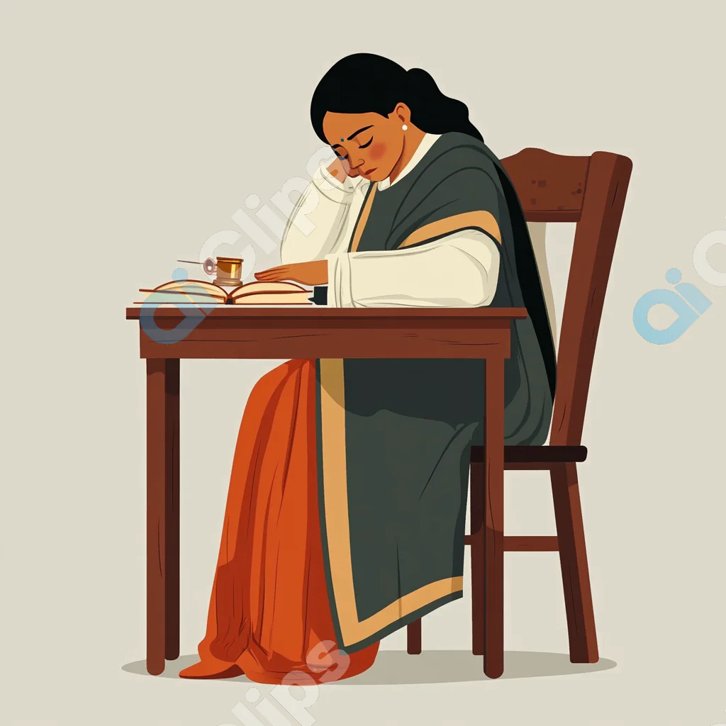 Woman Studying at Desk