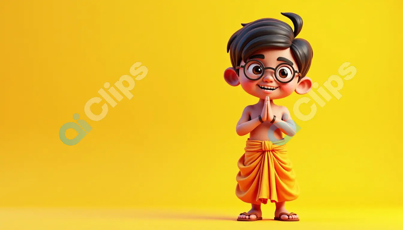 Animated Indian Boy in Traditional Dhoti Greeting with Namaste Gesture