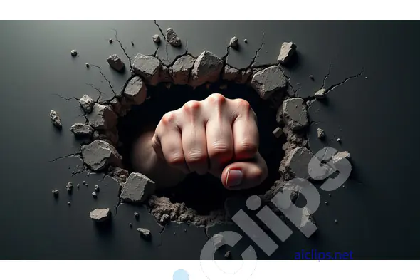 Fist Breaking Through Concrete Wall
