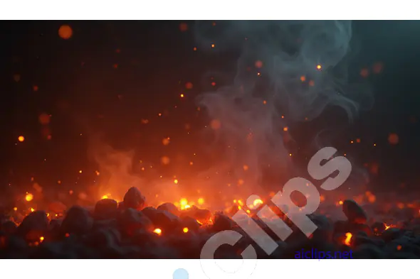 Glowing Embers and Smoke in a Fiery Landscape