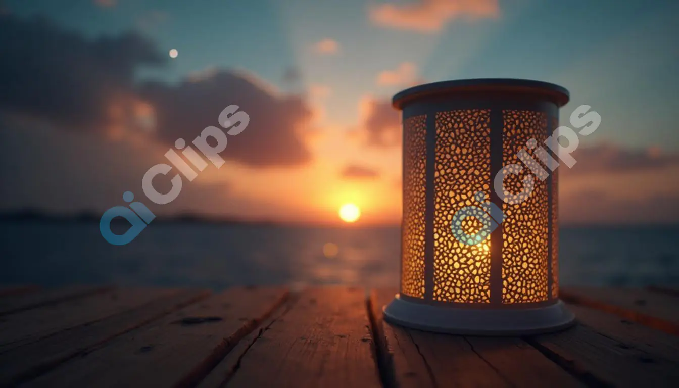 Lantern on Wooden Pier at Sunset