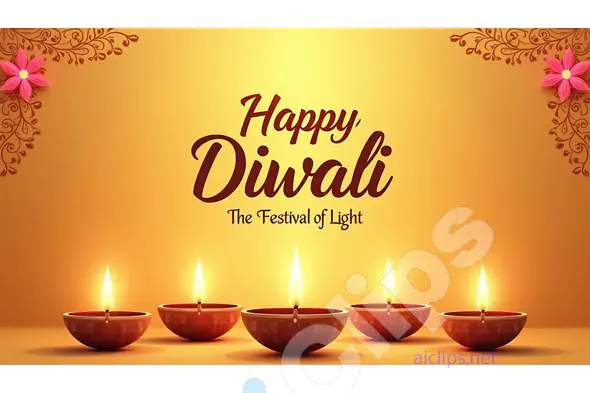 Happy Diwali - The Festival of Lights with Illuminated Diyas