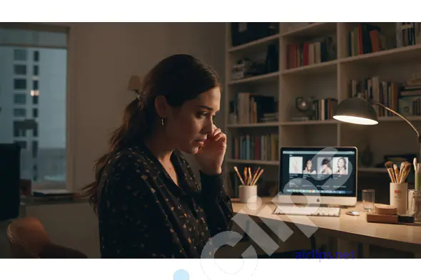 Focused Woman Working Late in Home Office