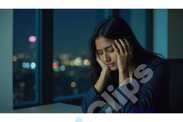 Stressed Woman at Night in Office