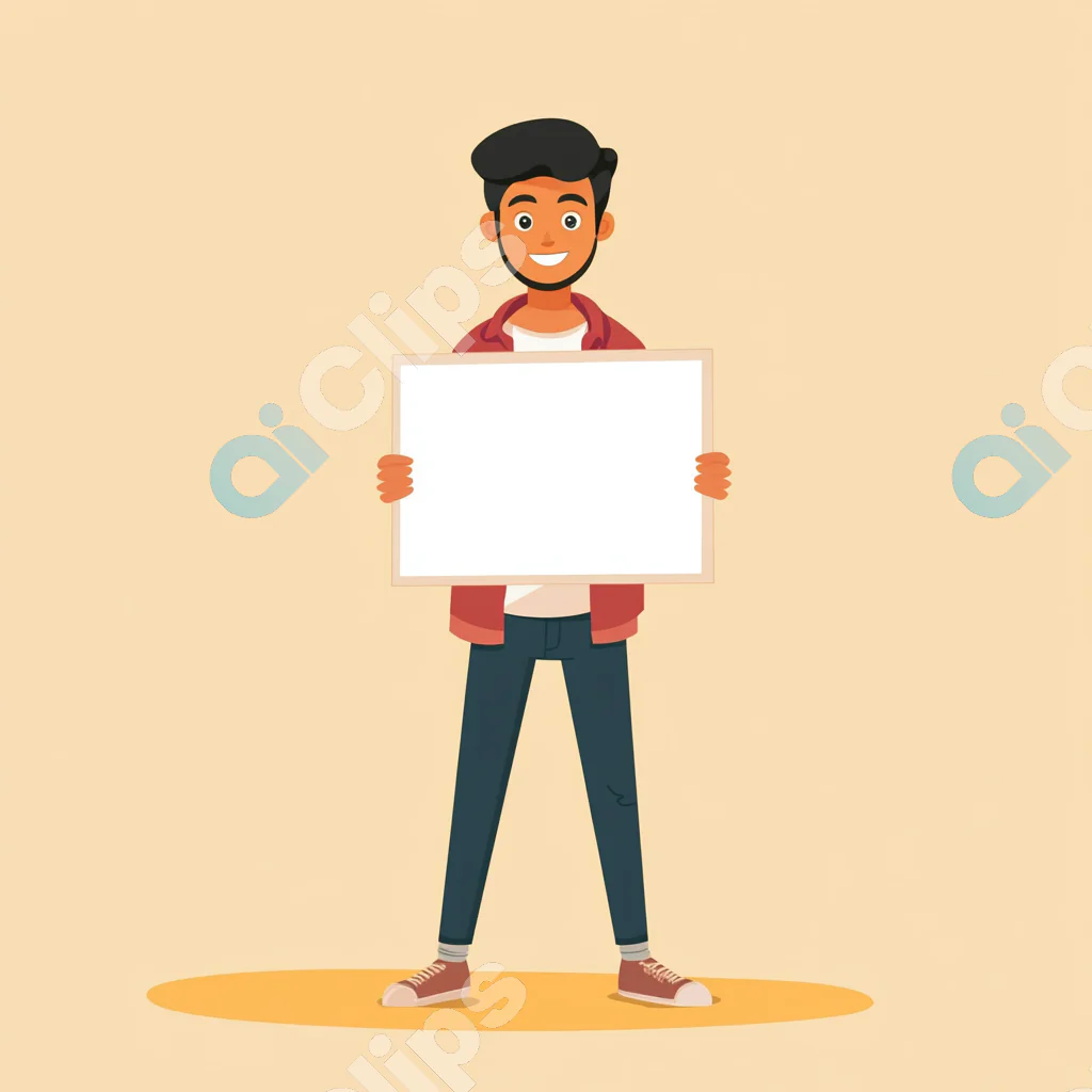 Young Man Holding Blank Sign
