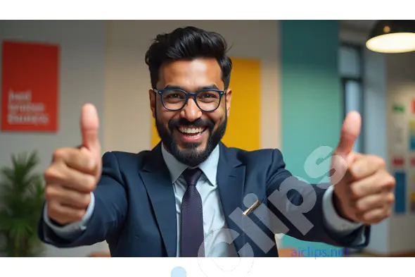 Enthusiastic Businessman Giving Double Thumbs Up