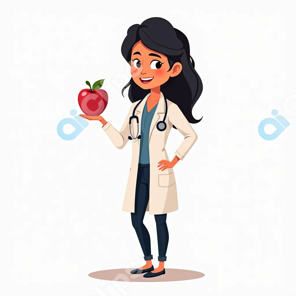 Female Doctor with Apple Illustration - Nutrition and Health