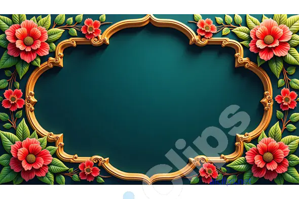 Ornate Floral Frame with Deep Green Background