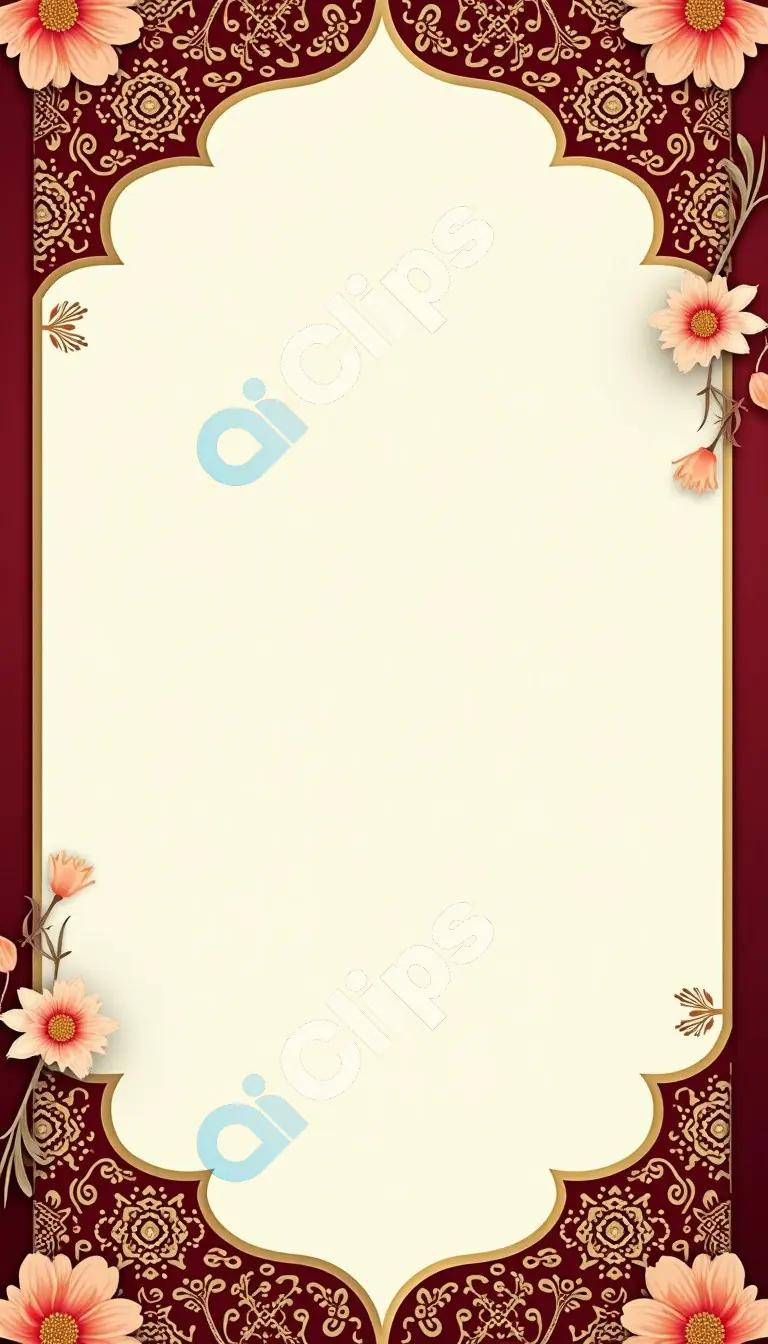 Luxurious Floral Frame with Ornate Red and Gold Design